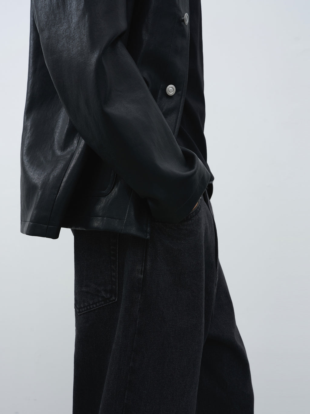 Multi-Pocket Faux Leather Utility Jacket
