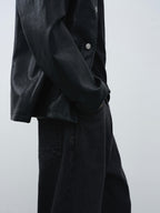 Multi-Pocket Faux Leather Utility Jacket