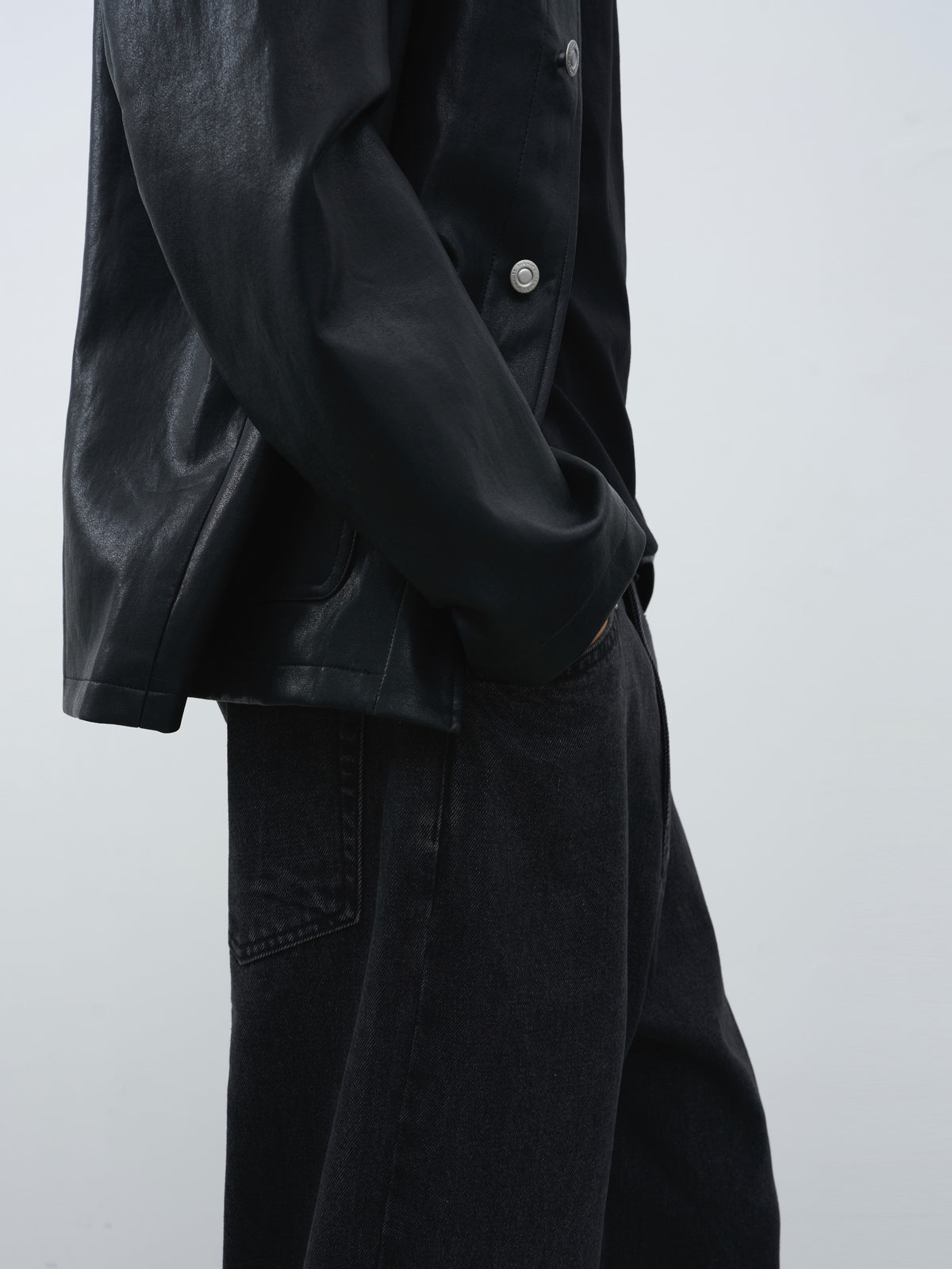 Multi-Pocket Faux Leather Utility Jacket