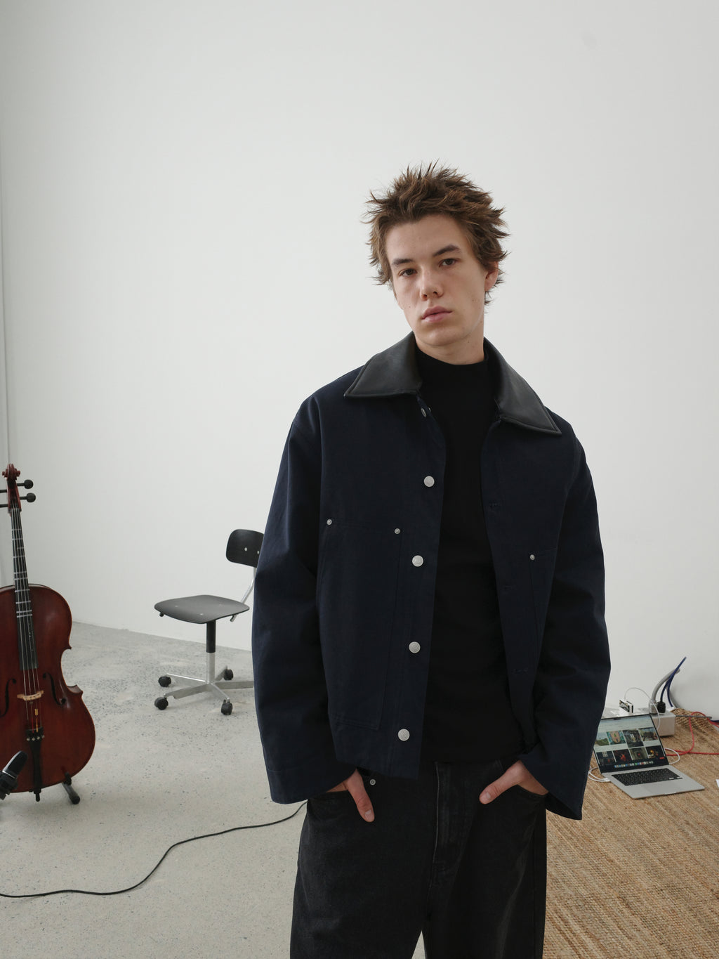 Detachable Faux Leather Collar Utility Jacket