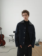 Detachable Faux Leather Collar Utility Jacket