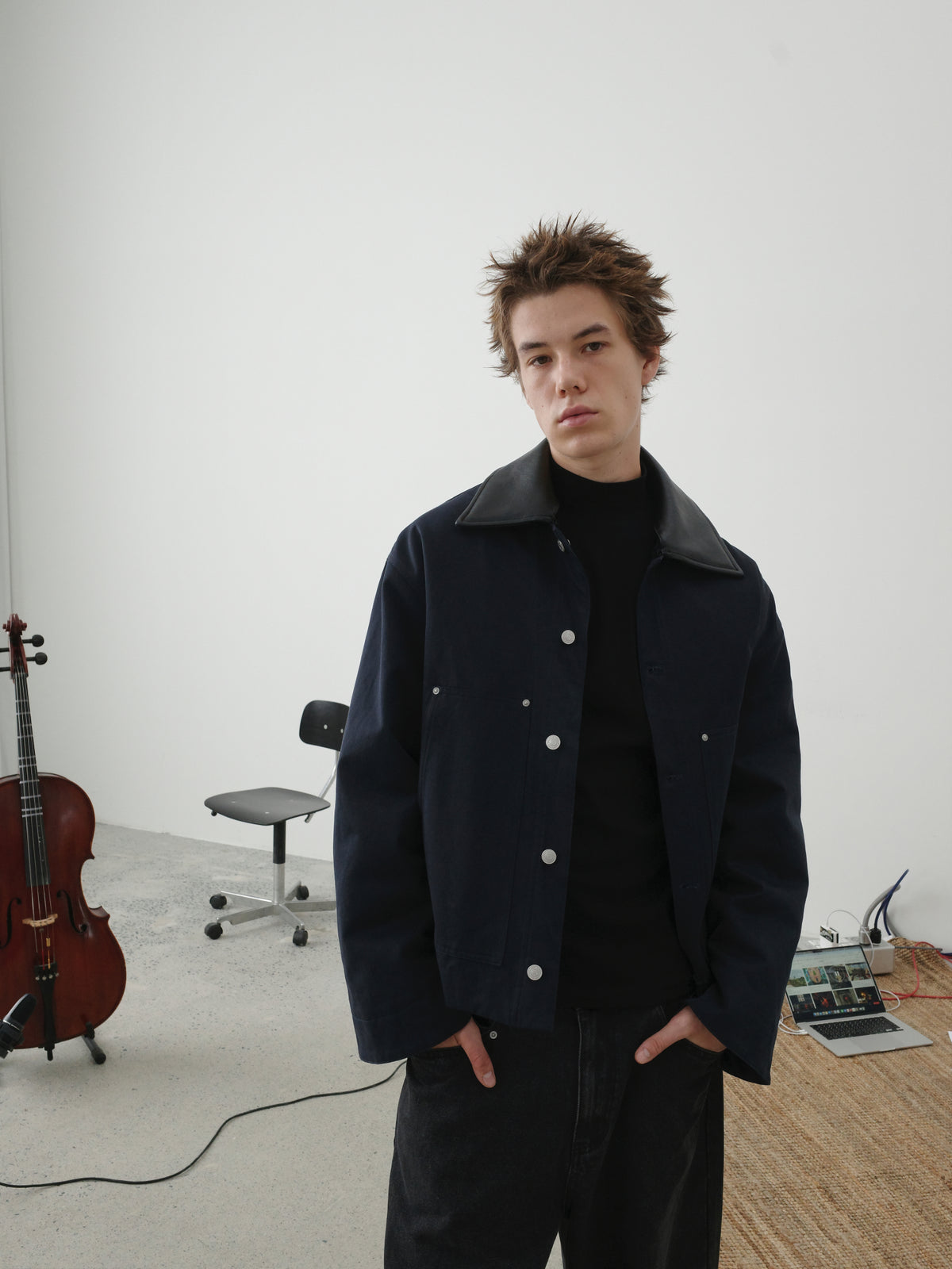 Detachable Faux Leather Collar Utility Jacket