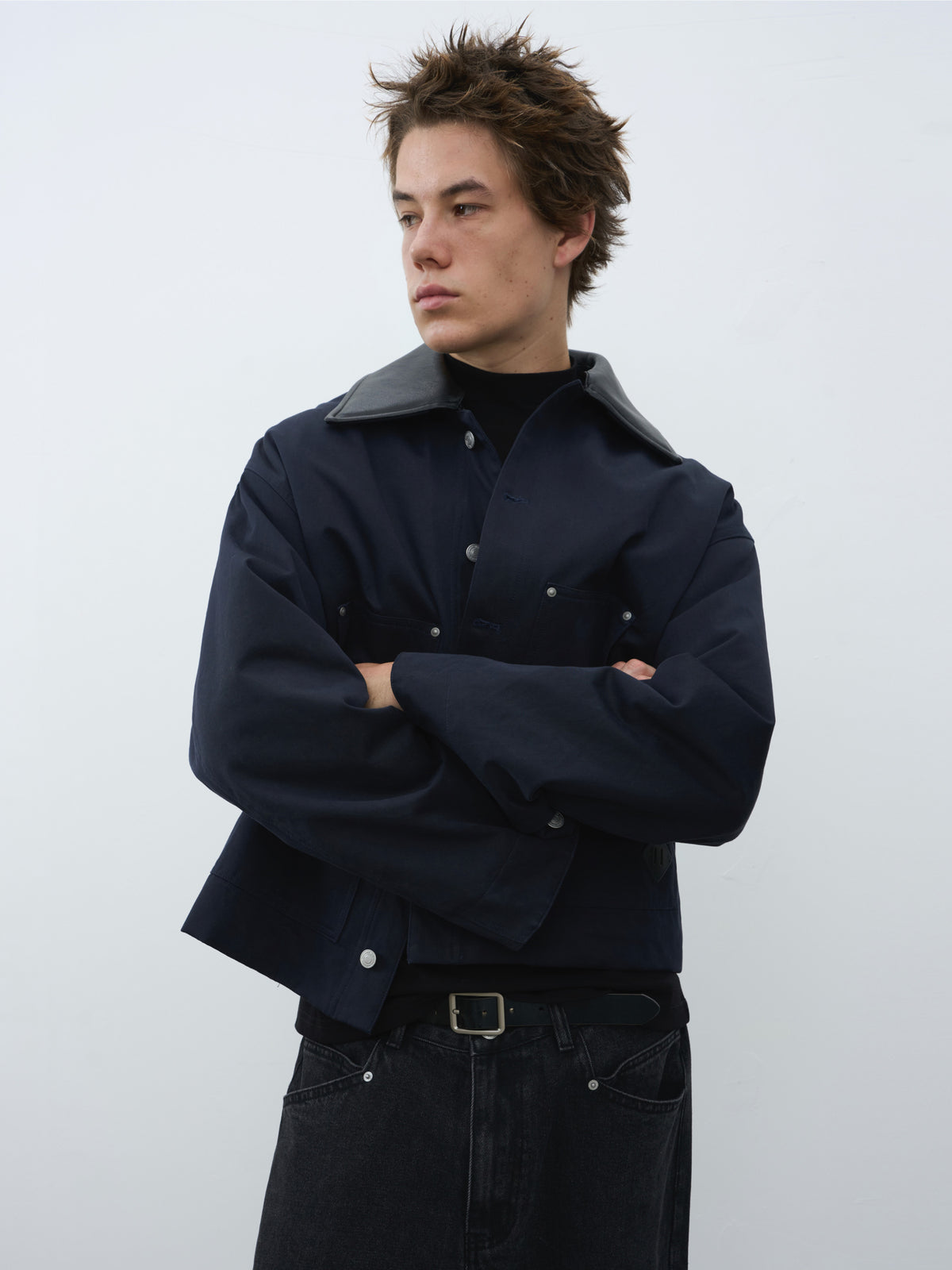 Detachable Faux Leather Collar Utility Jacket