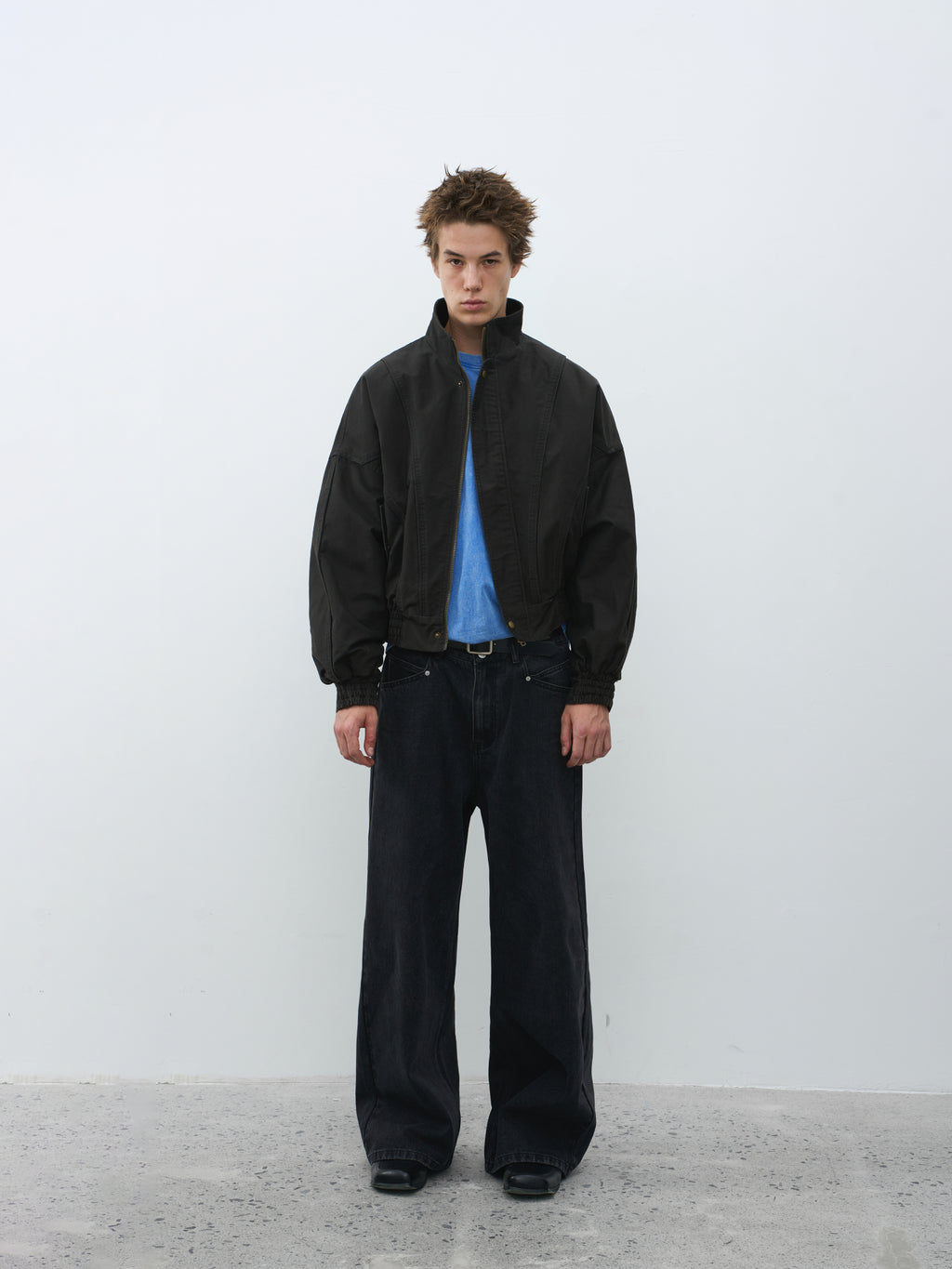 Cropped Stand Collar Fleece-Lined Jacket