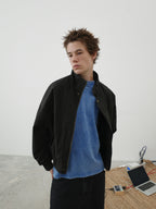 Cropped Stand Collar Fleece-Lined Jacket