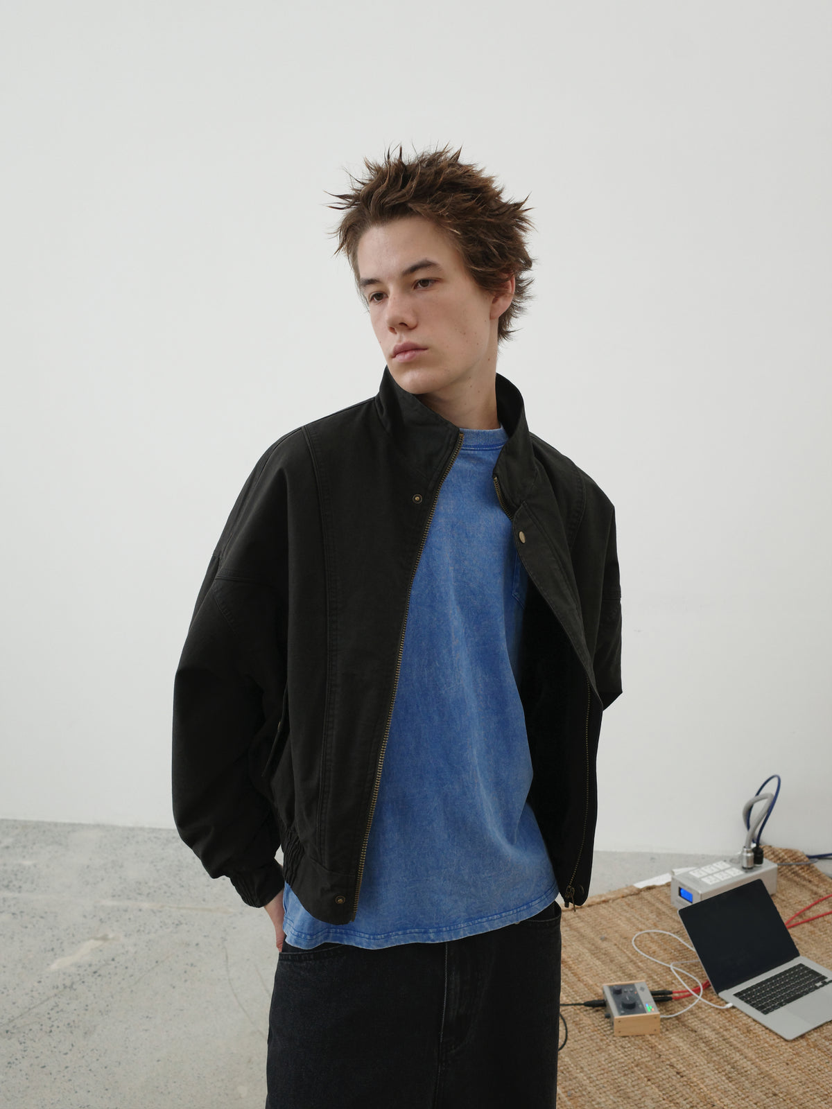 Cropped Stand Collar Fleece-Lined Jacket