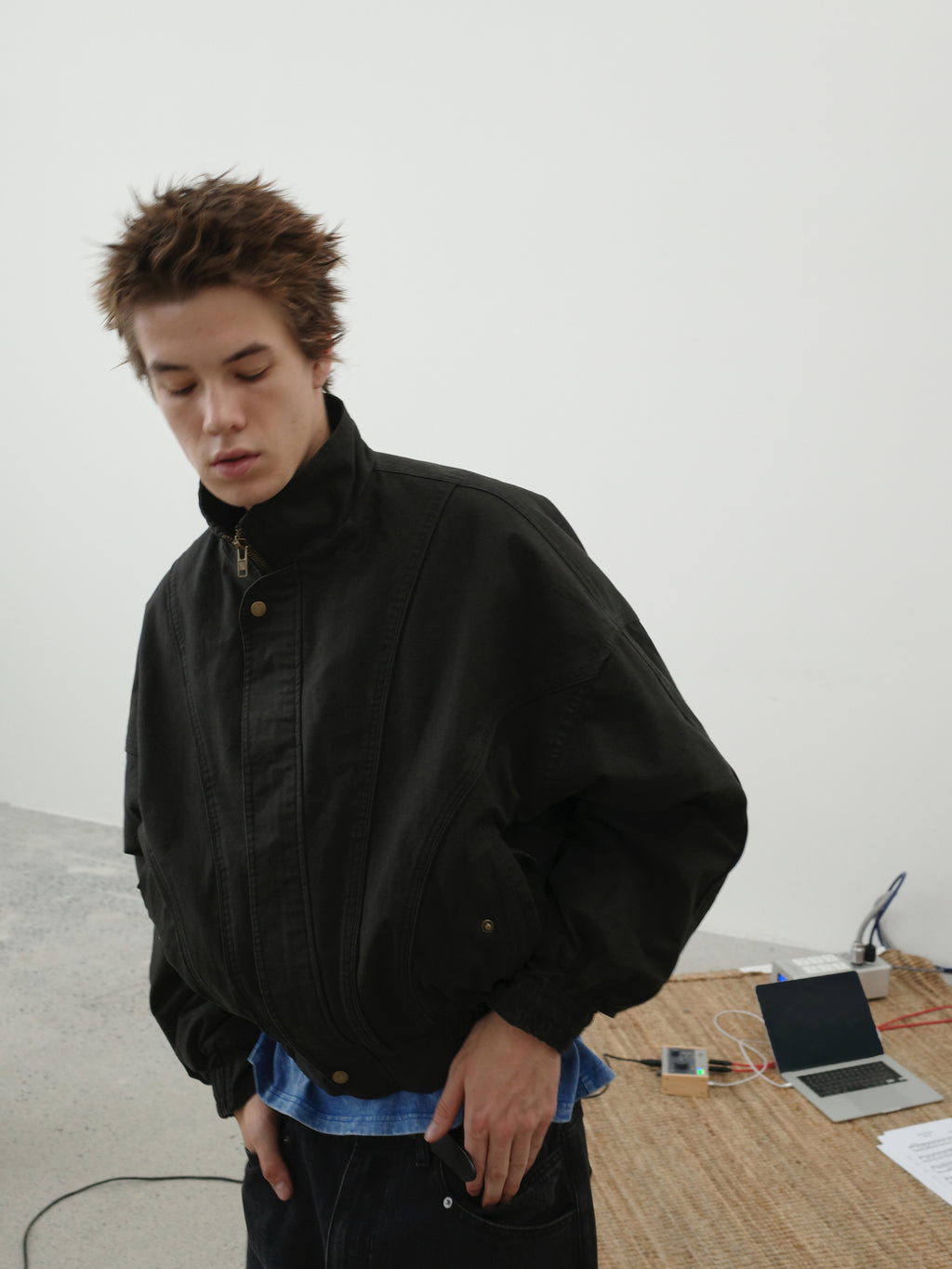 Cropped Stand Collar Fleece-Lined Jacket