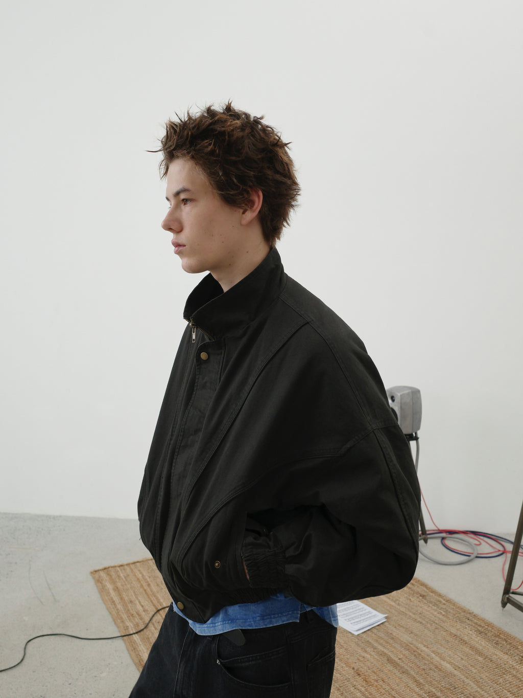 Cropped Stand Collar Fleece-Lined Jacket