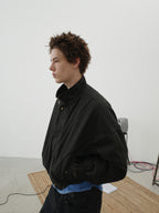 Cropped Stand Collar Fleece-Lined Jacket