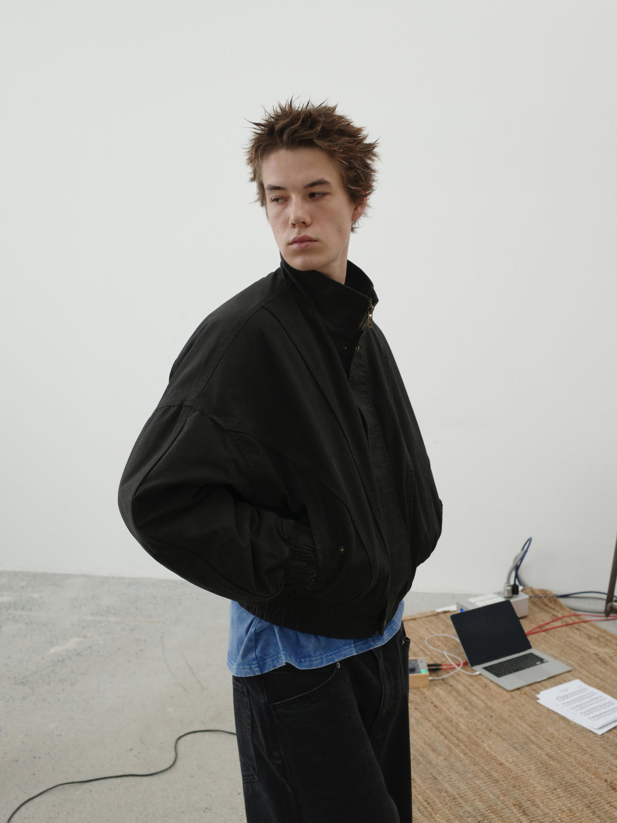 Cropped Stand Collar Fleece-Lined Jacket