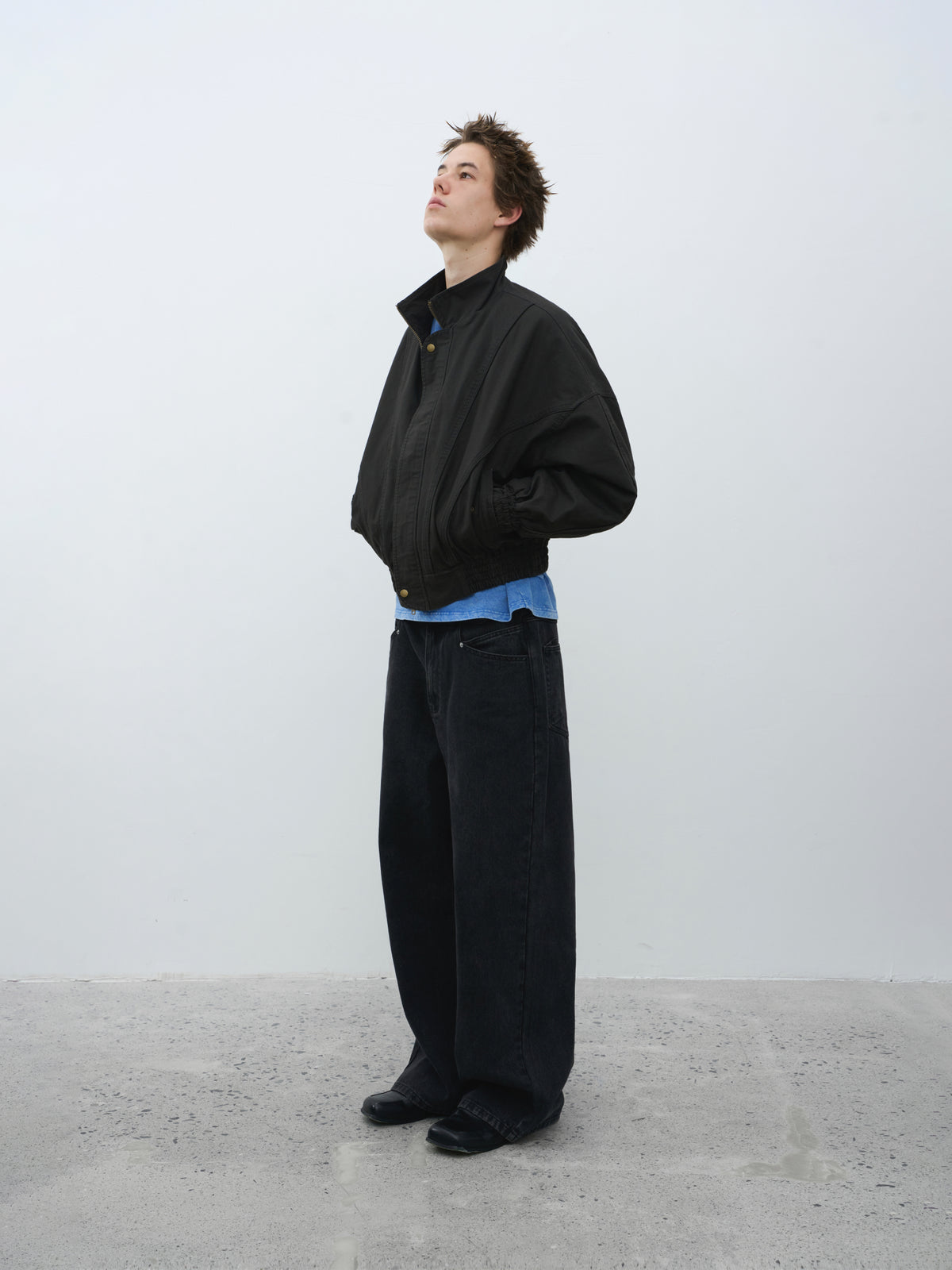 Cropped Stand Collar Fleece-Lined Jacket