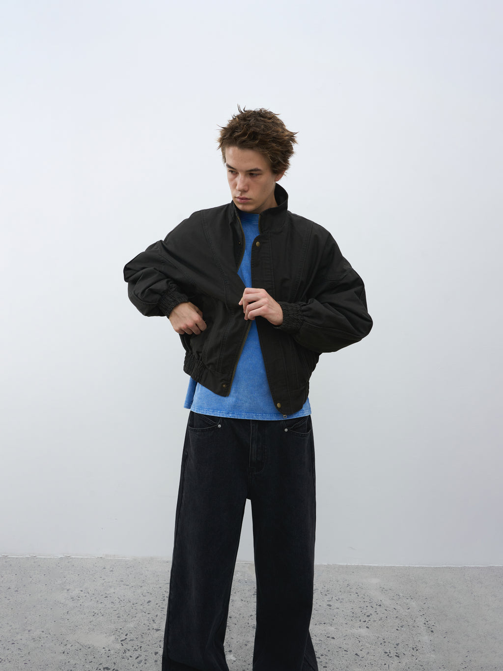 Cropped Stand Collar Fleece-Lined Jacket