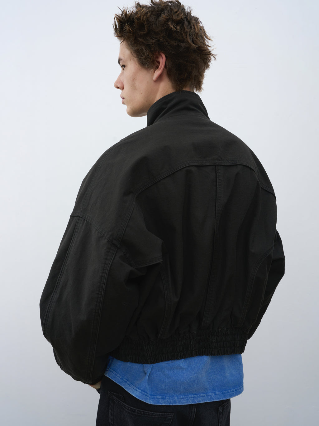 Cropped Stand Collar Fleece-Lined Jacket