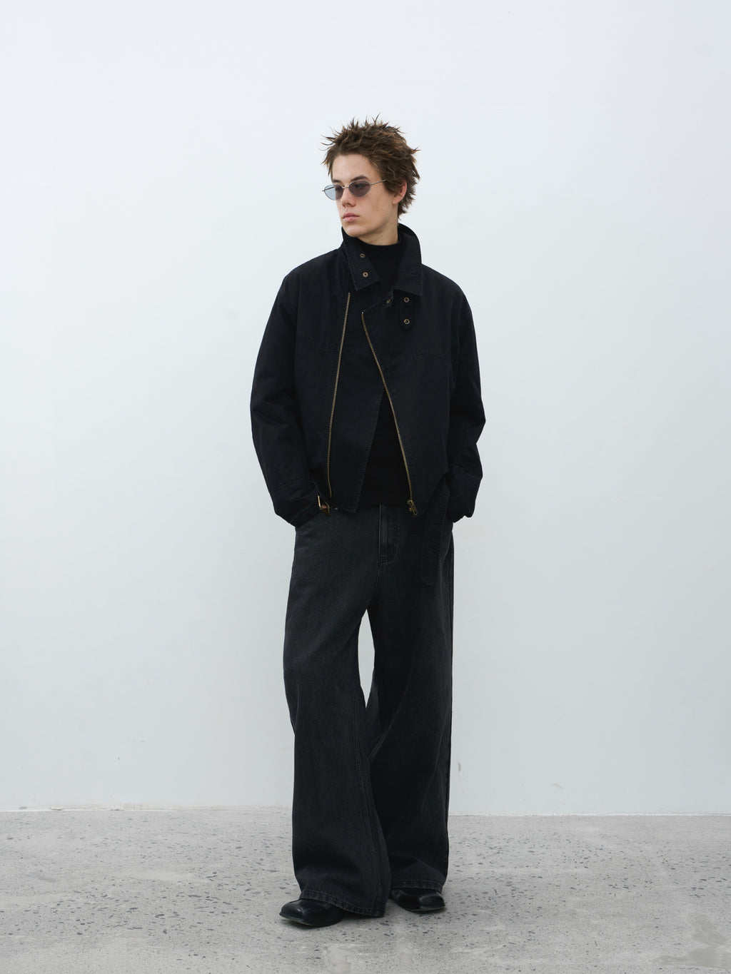 Stand Collar Asymmetric Zip Biker Jacket
