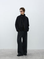 Stand Collar Asymmetric Zip Biker Jacket