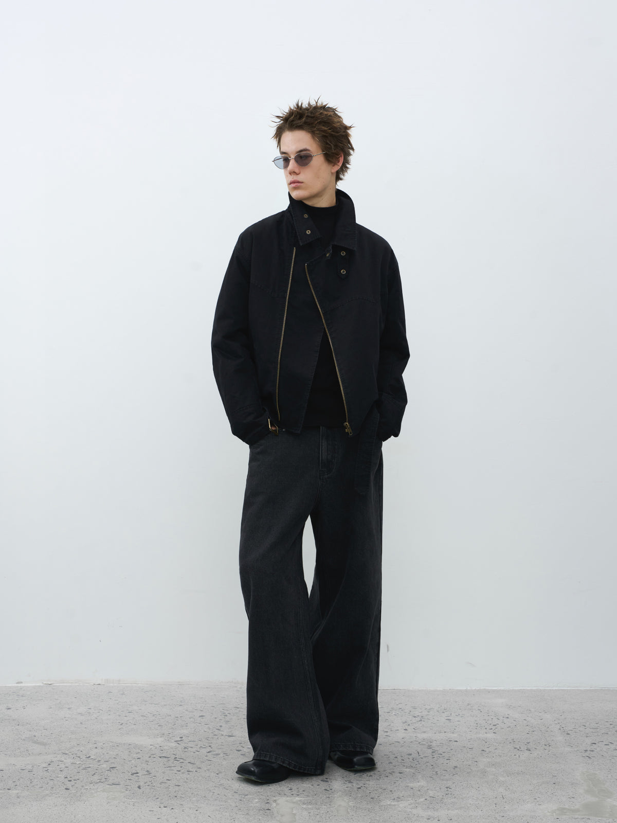 Stand Collar Asymmetric Zip Biker Jacket