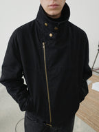 Stand Collar Asymmetric Zip Biker Jacket