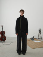 Stand Collar Asymmetric Zip Biker Jacket