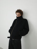 Stand Collar Asymmetric Zip Biker Jacket