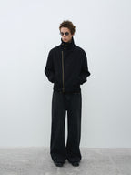 Stand Collar Asymmetric Zip Biker Jacket