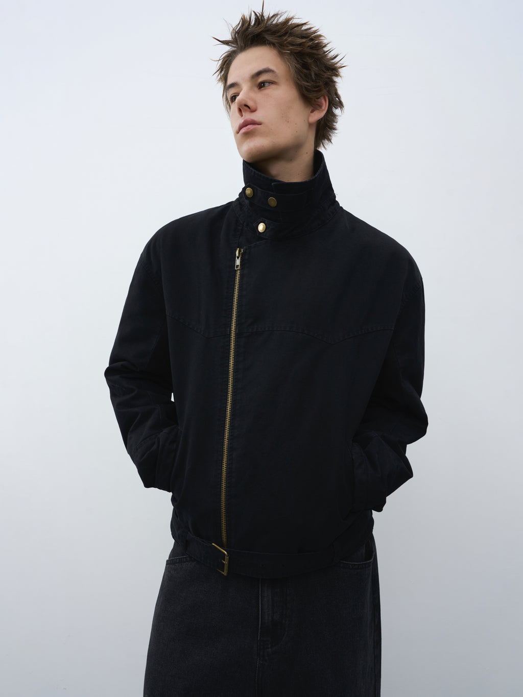 Stand Collar Asymmetric Zip Biker Jacket