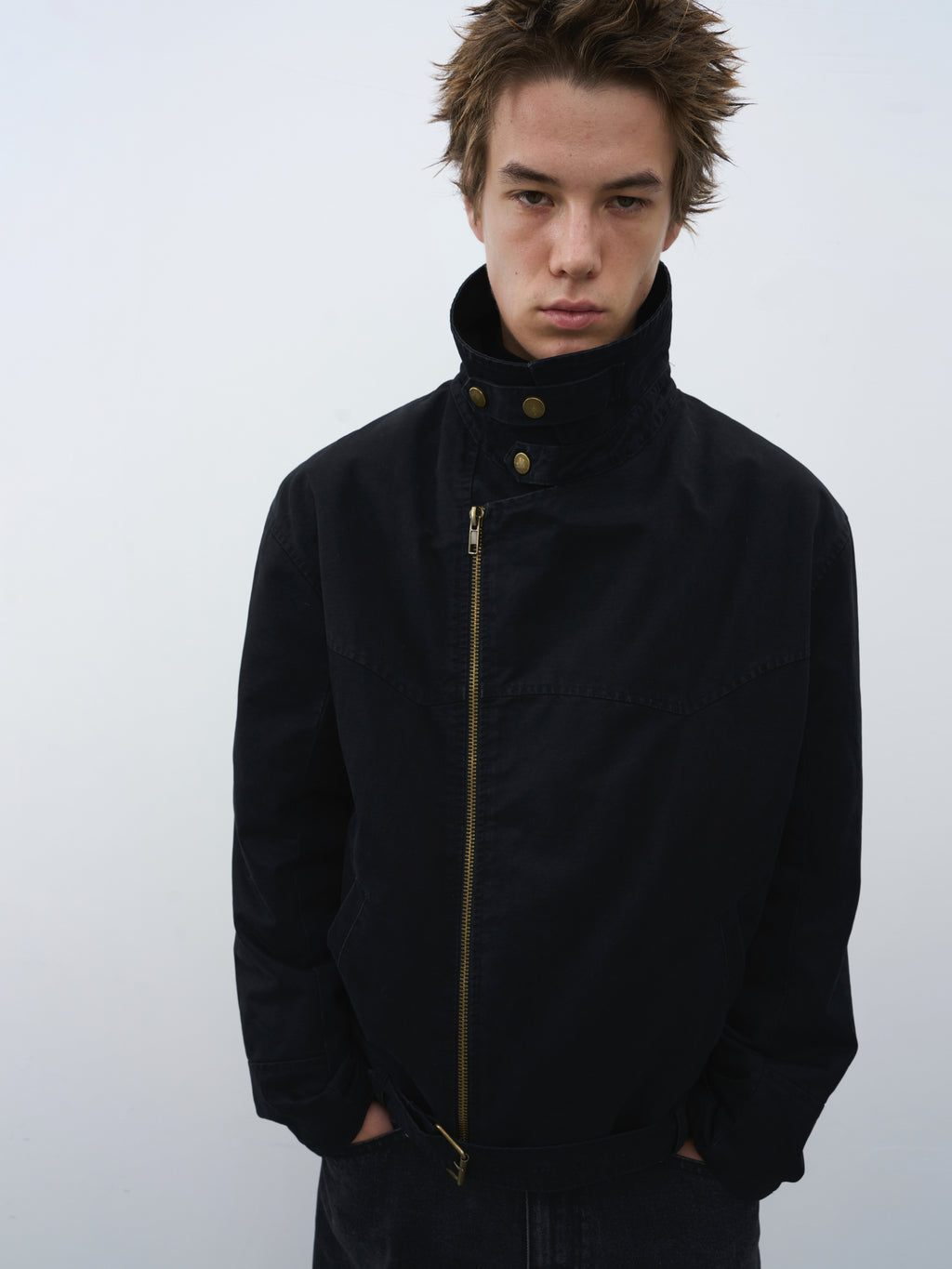 Stand Collar Asymmetric Zip Biker Jacket
