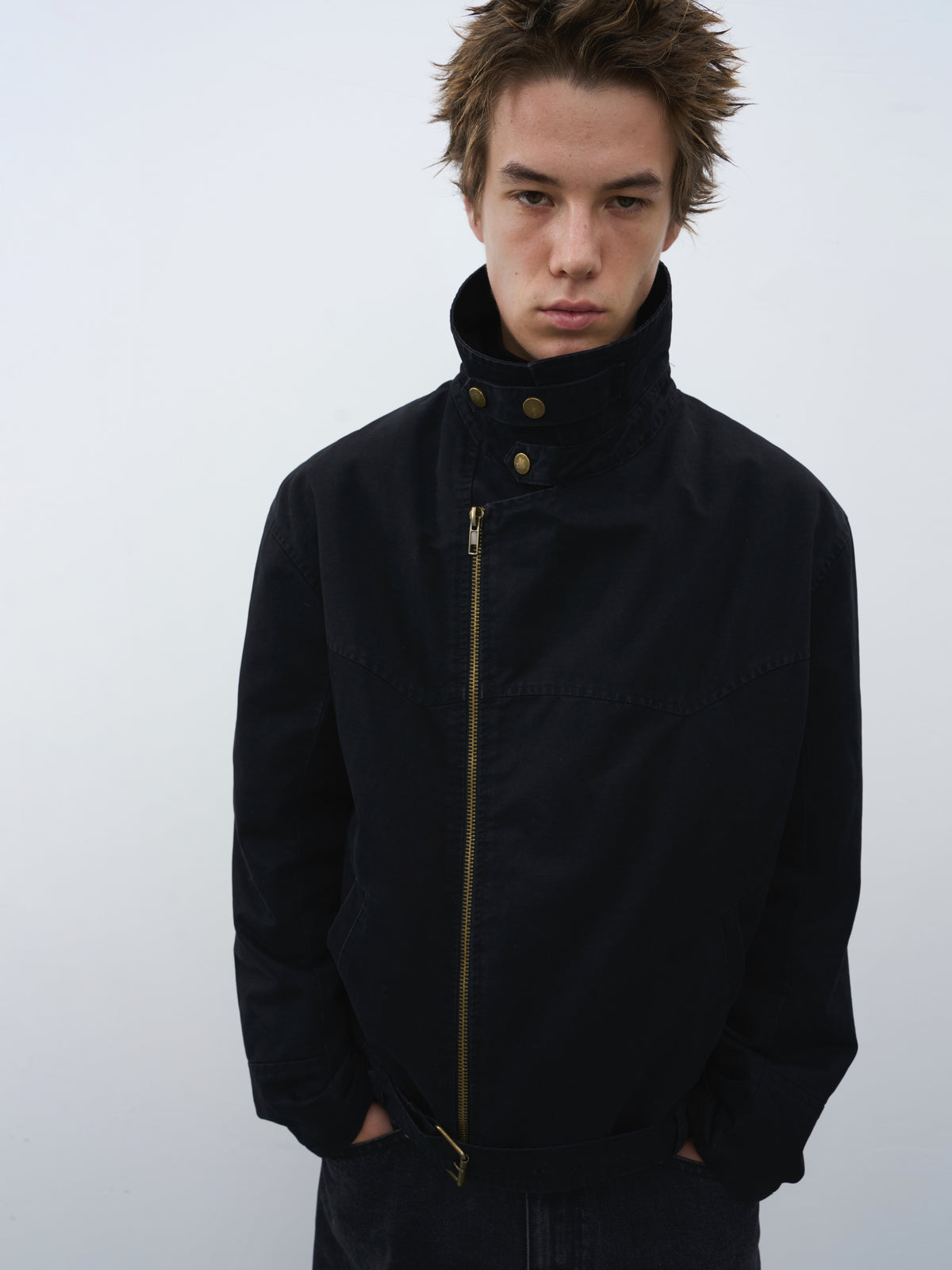 Stand Collar Asymmetric Zip Biker Jacket