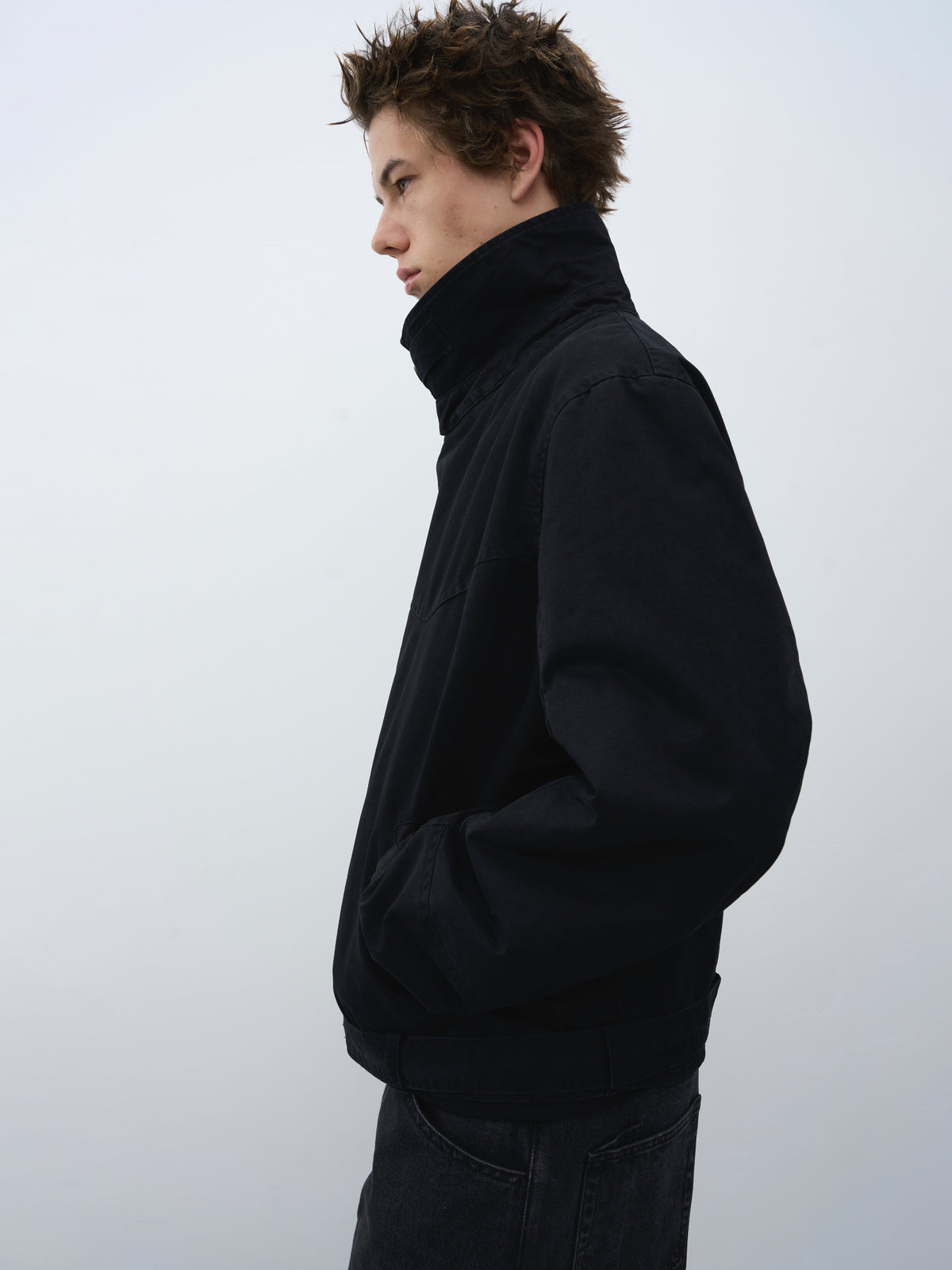 Stand Collar Asymmetric Zip Biker Jacket