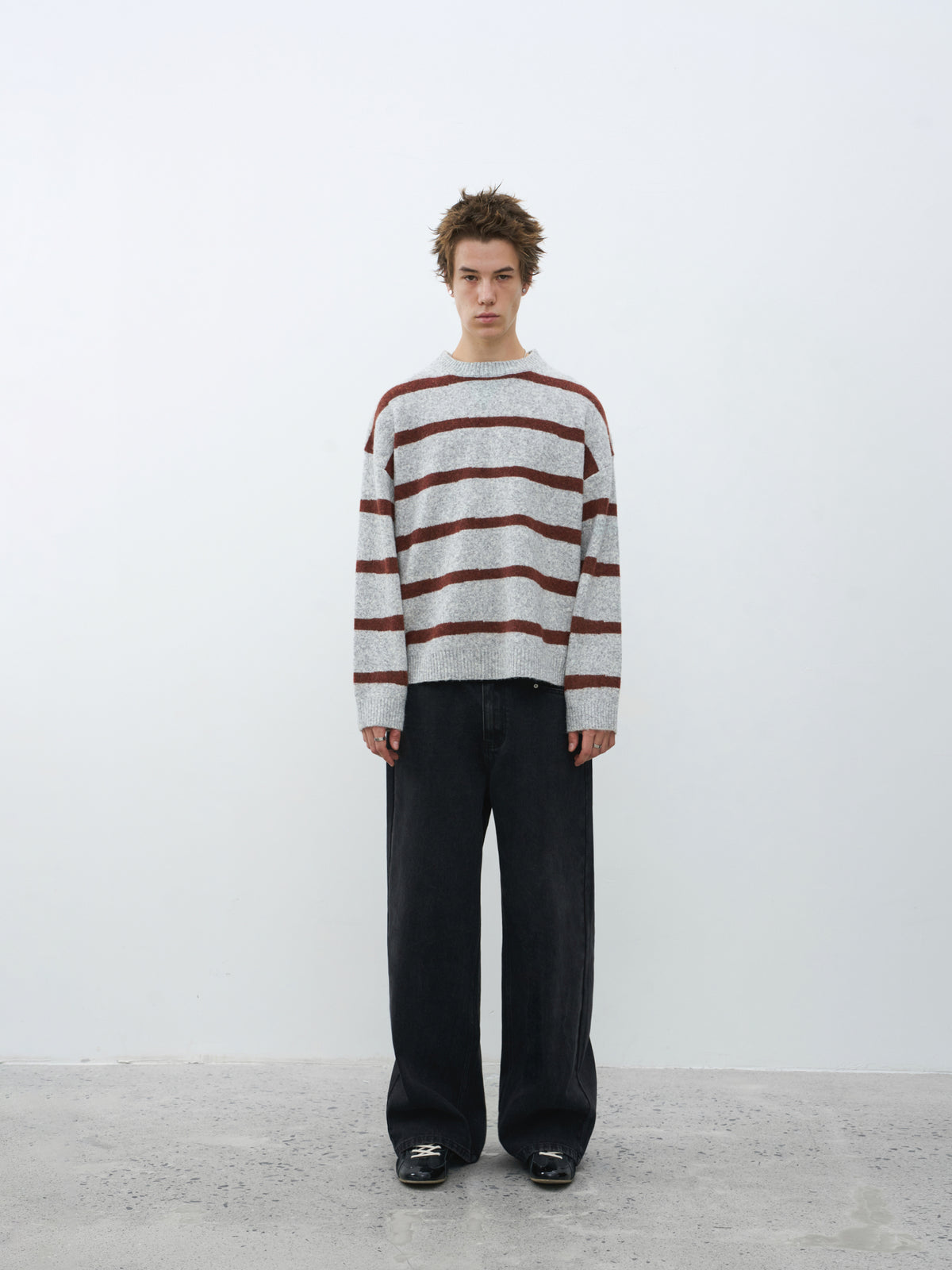 Wool-Blend Contrast Stripe Crewneck Sweater