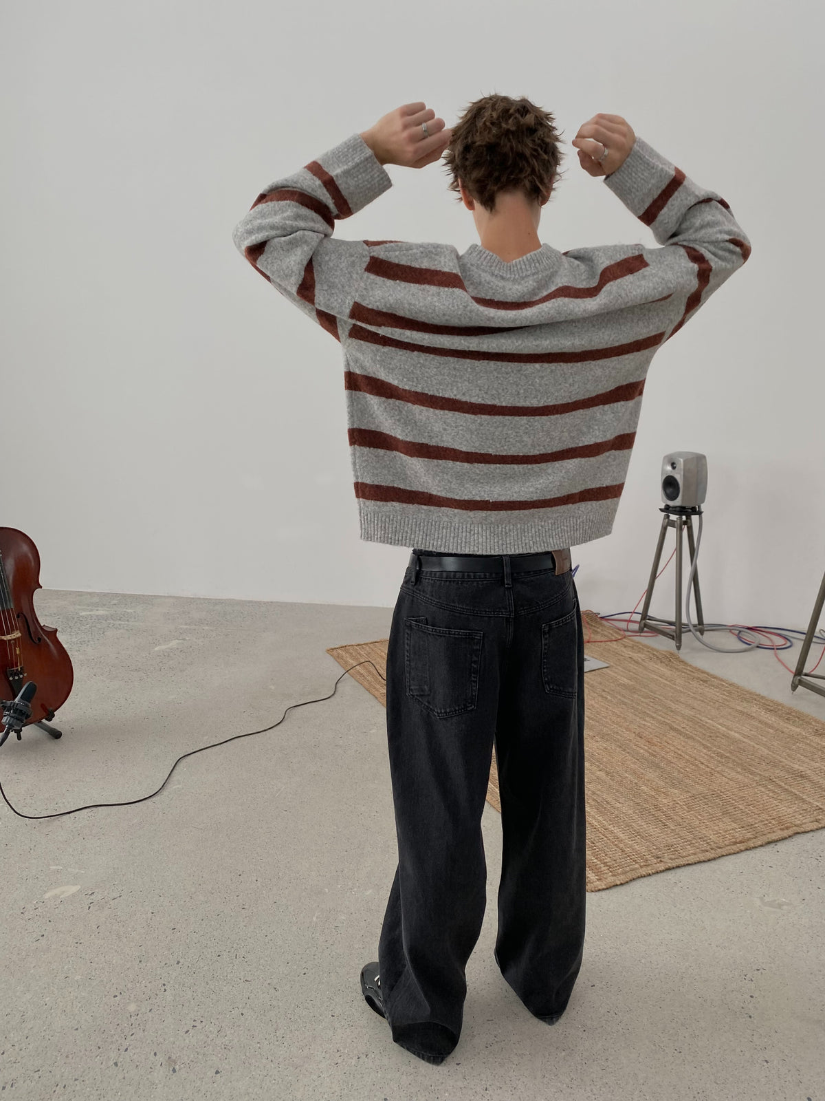Wool-Blend Contrast Stripe Crewneck Sweater