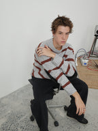 Wool-Blend Contrast Stripe Crewneck Sweater