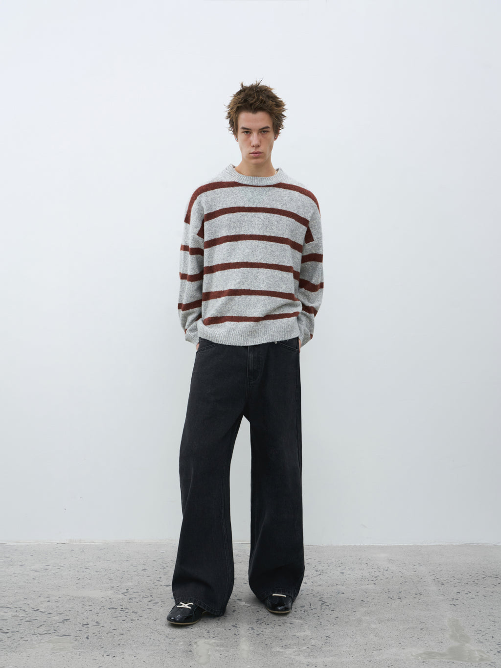 Wool-Blend Contrast Stripe Crewneck Sweater