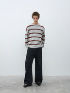 Wool-Blend Contrast Stripe Crewneck Sweater