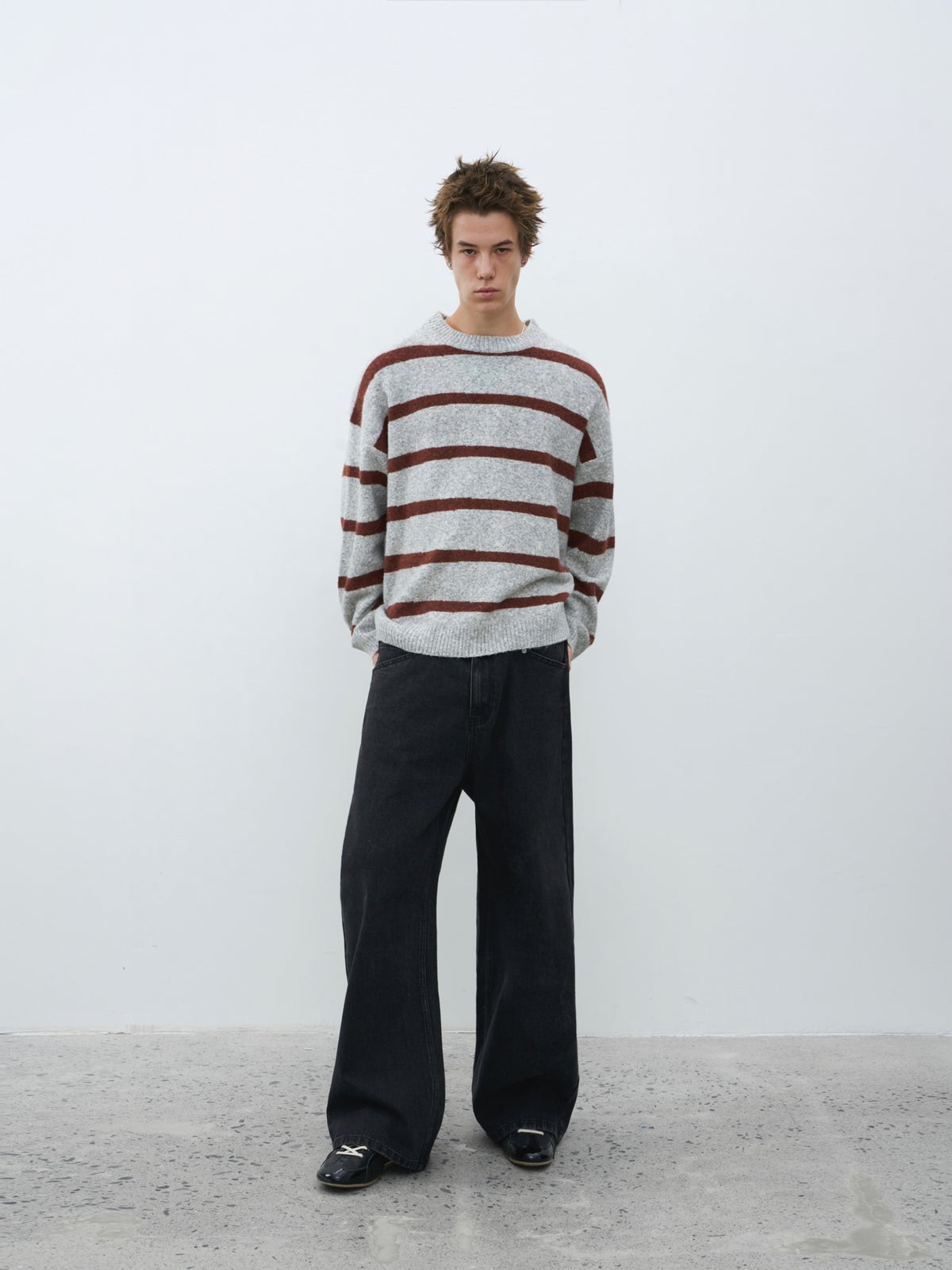 Wool-Blend Contrast Stripe Crewneck Sweater