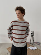 Wool-Blend Contrast Stripe Crewneck Sweater
