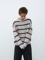 Wool-Blend Contrast Stripe Crewneck Sweater