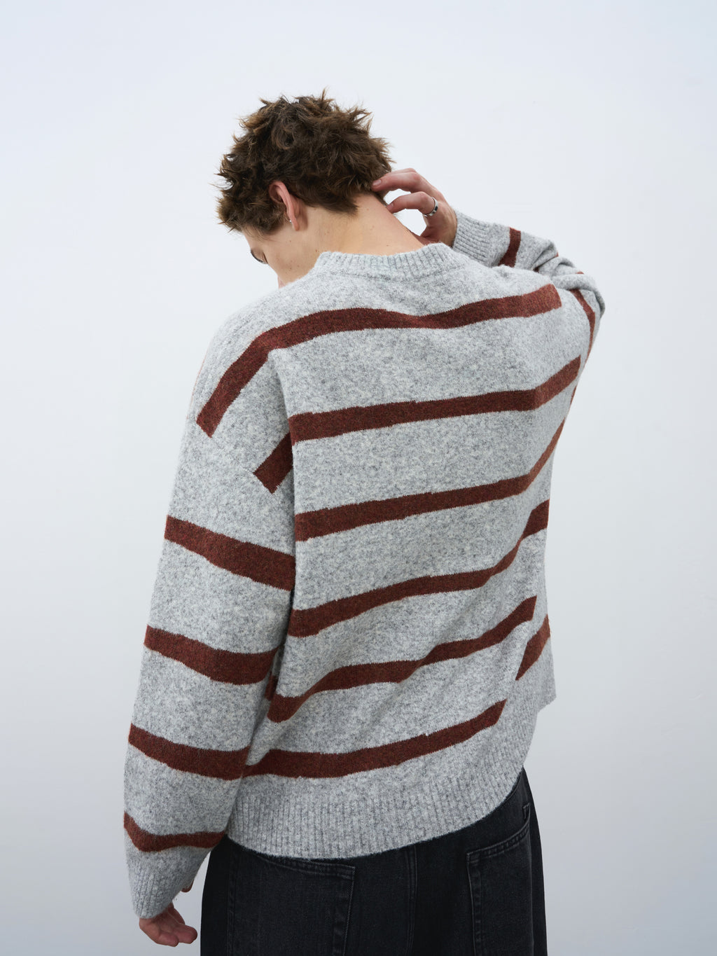 Wool-Blend Contrast Stripe Crewneck Sweater