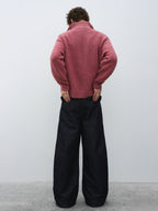 Wool-Blend Mock Neck Two-Way Zip Cardigan