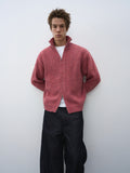 Wool-Blend Mock Neck Two-Way Zip Cardigan