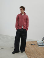 Wool-Blend Mock Neck Two-Way Zip Cardigan