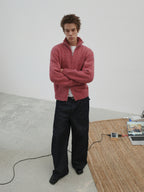 Wool-Blend Mock Neck Two-Way Zip Cardigan