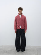 Wool-Blend Mock Neck Two-Way Zip Cardigan