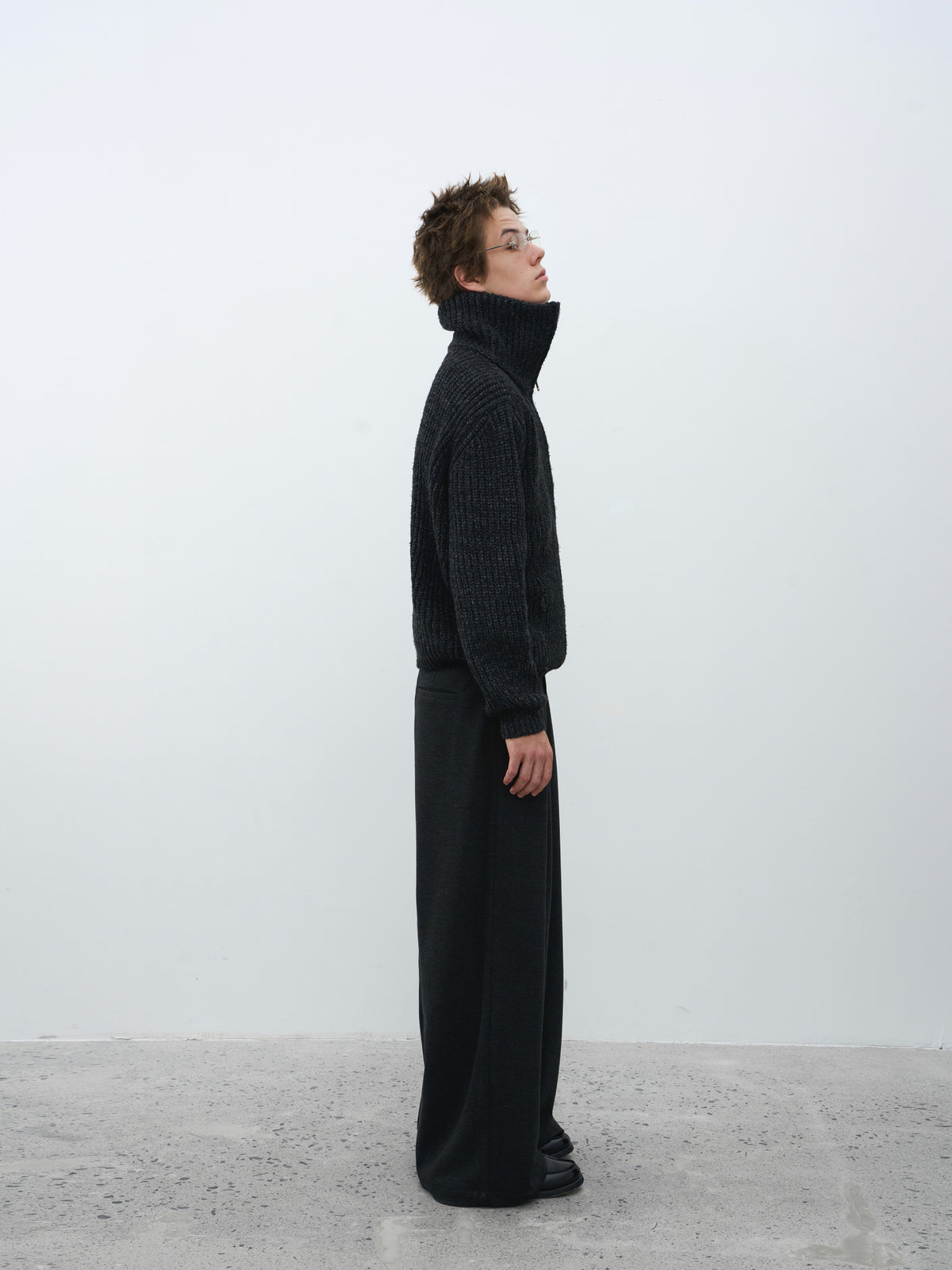 Textured Turtleneck Zip Knit Cardigan