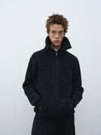 Textured Turtleneck Zip Knit Cardigan