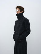 Textured Turtleneck Zip Knit Cardigan