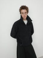 Textured Turtleneck Zip Knit Cardigan