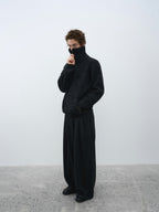 Textured Turtleneck Zip Knit Cardigan