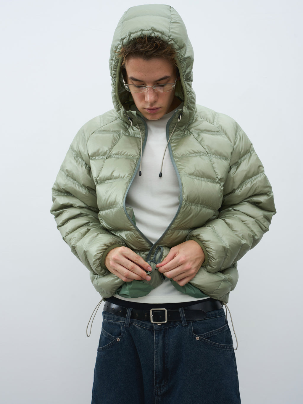 Checked Quilted Hooded Down Jacket