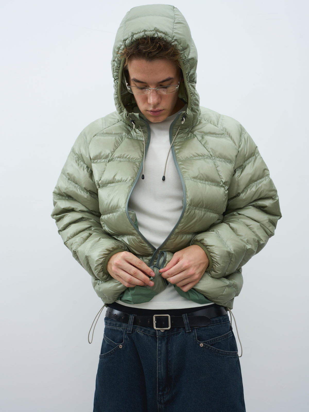 Checked Quilted Hooded Down Jacket