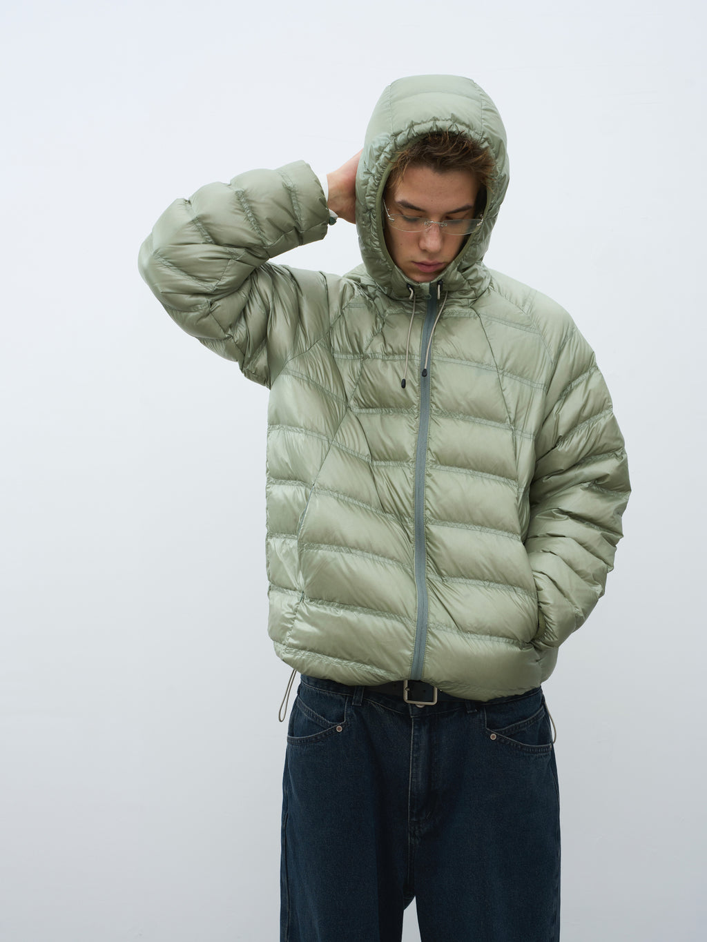 Checked Quilted Hooded Down Jacket